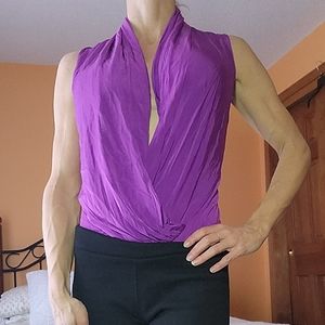 MARCIANO Drapery Sleeveless Purple/Violet Plunge V-Neck Bodysuit, Size Small